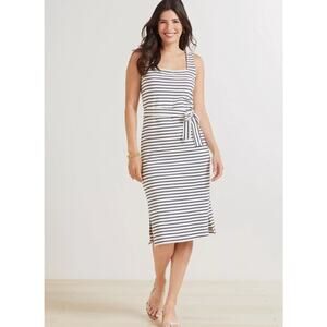 Taylin Sleeveless Tie Waist Midi Dress In Chalk Navy Stripe XS